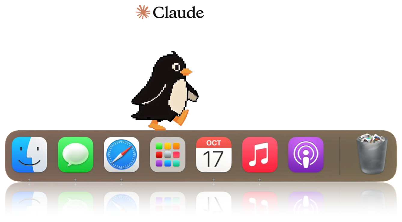 Claude AI and Ping the penguin on the macOS dock